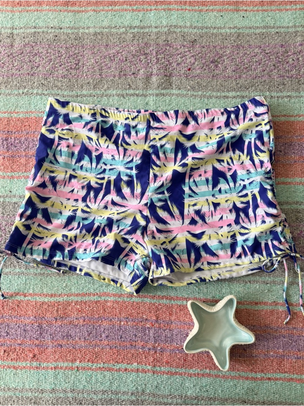 SHEIN 4XL Tropical Swim Shorts Ruched Side Bikini Bottoms Plus